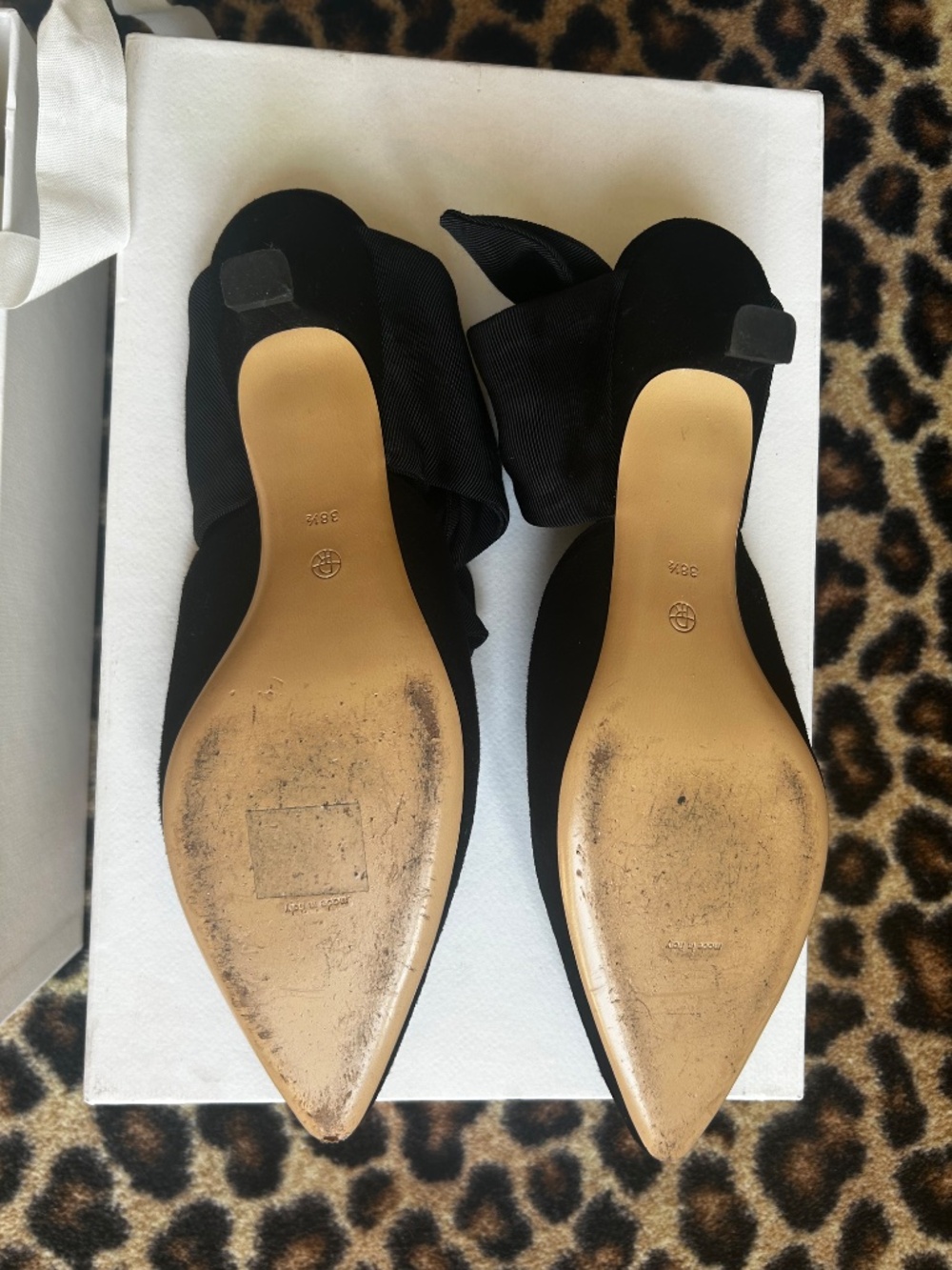 The Row CoCo Mule Black Suede-Moire Kitten Heels with Tie, Size 38.5 - Picture 4 of 4